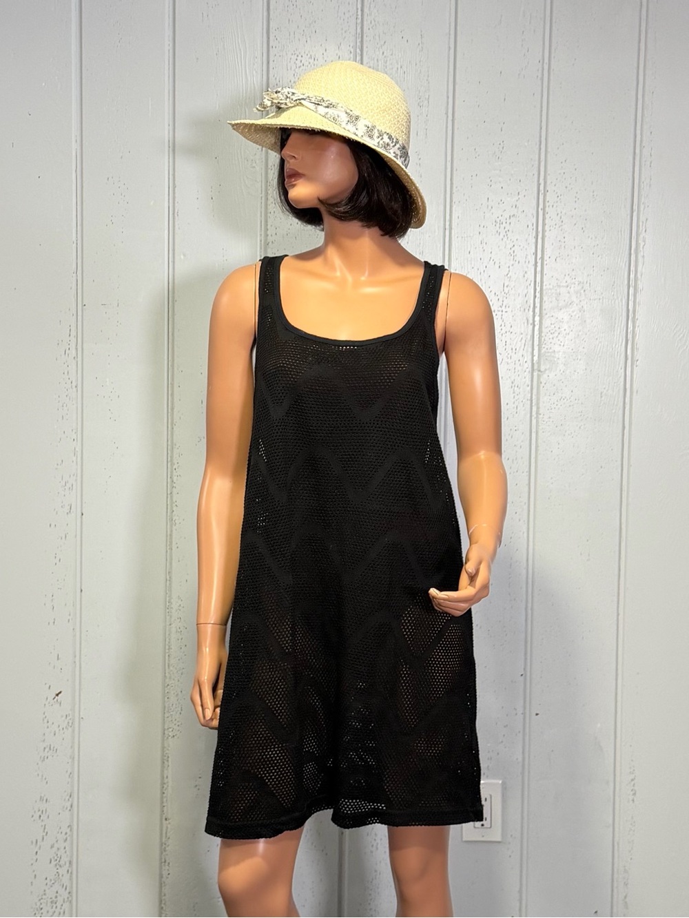Beach Cabana Woman's Black Mesh Racerback Cover-Up Dress Sz 1X